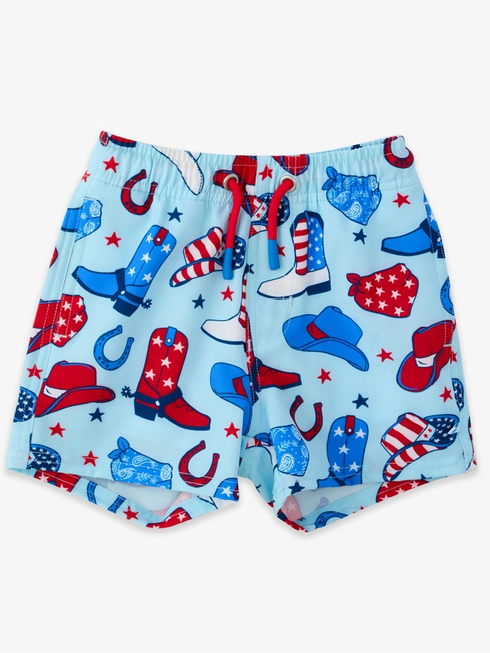 Ruggedbutts Boys Light Blue Spurs Cowboy Print Swim Trunks 2T